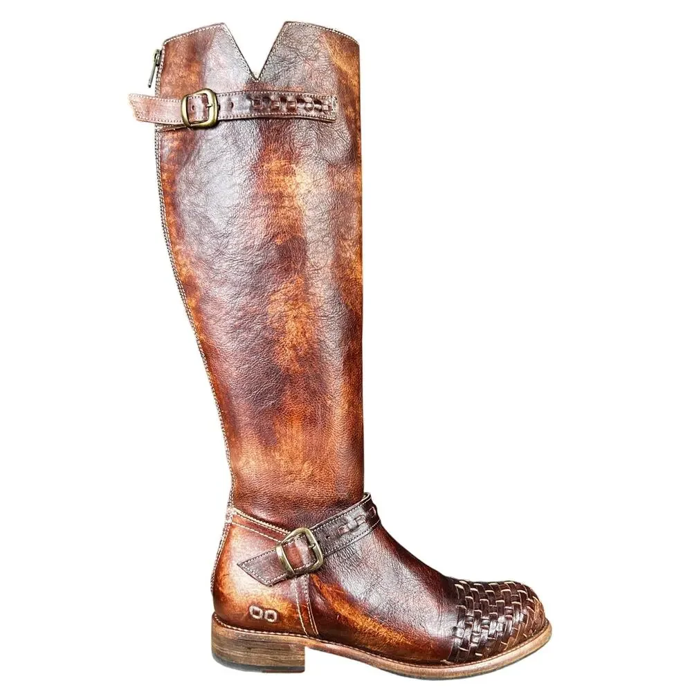 NWOT Bed Stu Women’s Blackburn Brown Leather Woven Toe Riding Boot Size US 7.5